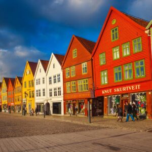 Colorful Bryggen Harbor in Bergen Norway
