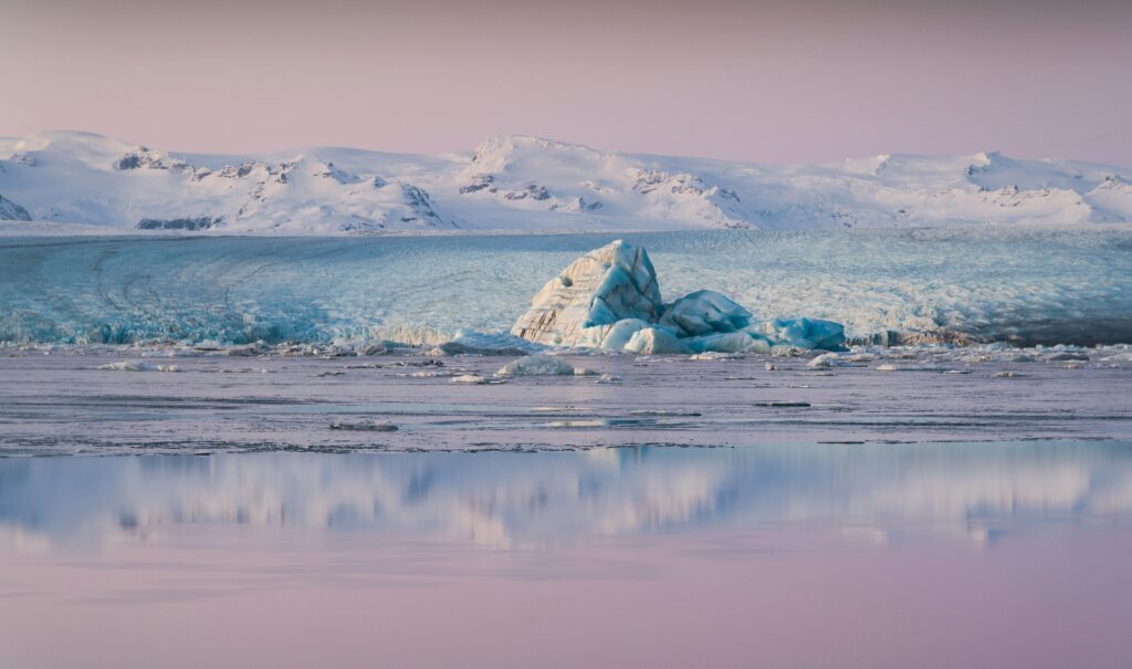 Jokulsarlon Glacier Lagoon in Iceland with floating icebergs
