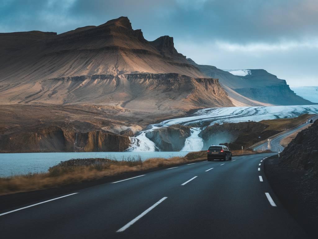 Iceland Ring Road with scenic mountains and coastal landscapes